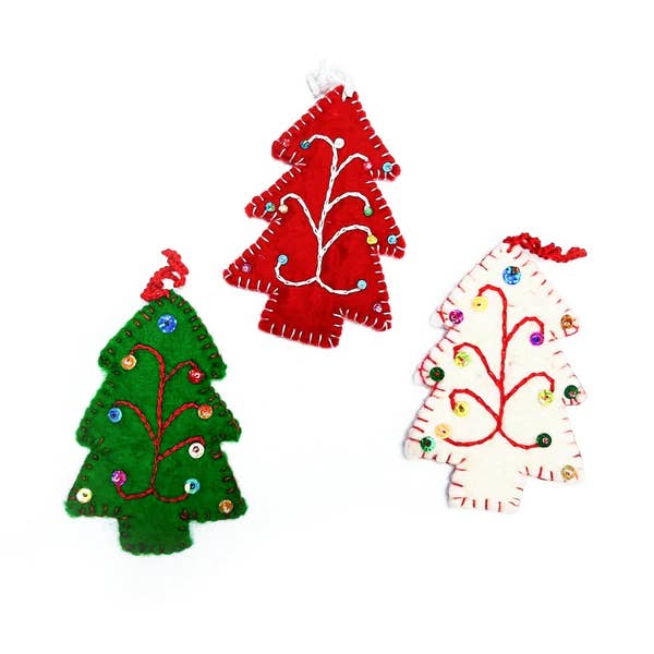 Pine Tree Set of 3 Wool Ornaments