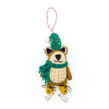 Load image into Gallery viewer, Brown Bear on Skates Eco Wool Ornament
