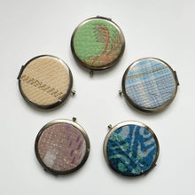 Load image into Gallery viewer, Fabric Covered Bronze Round Pocket Compact Mirror
